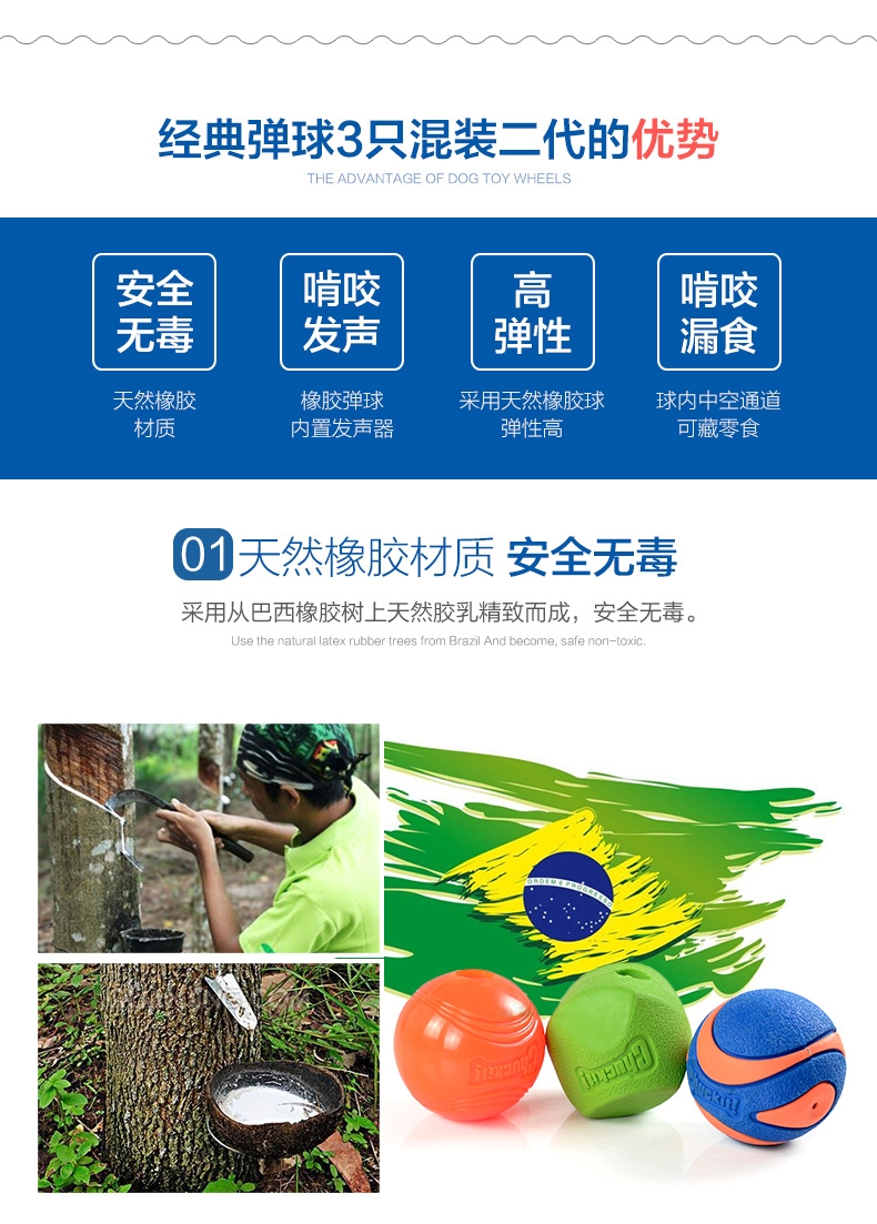 Petmate Chuckit!经典弹球3只混装二代 狗狗玩具