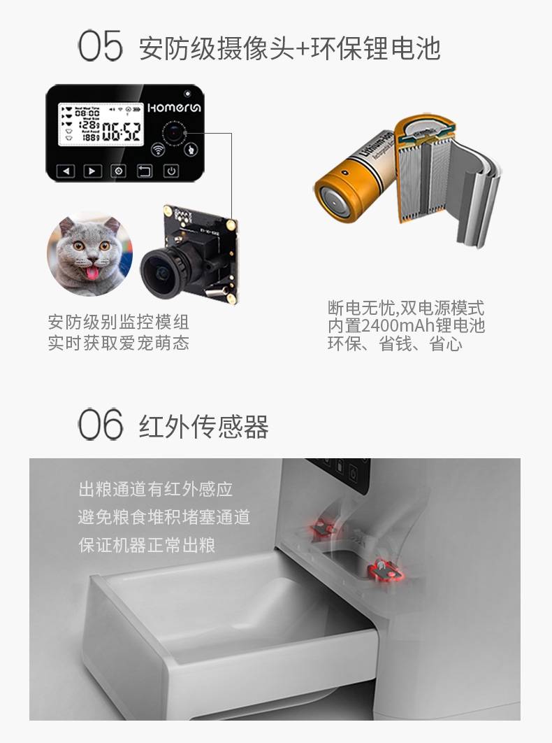 霍曼Homerun 宠物智能自动喂食器定时定量猫狗通用远程喂食