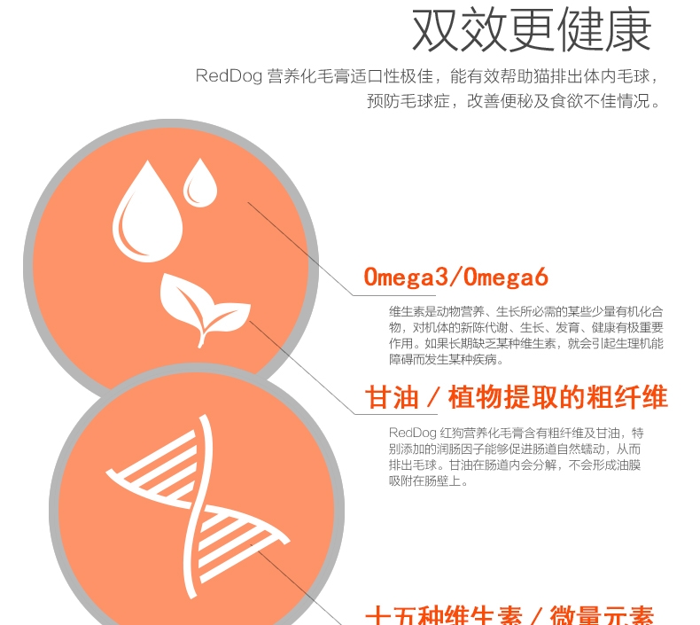 红狗RedDog 猫用化毛膏 120g 排出毛球补充营养