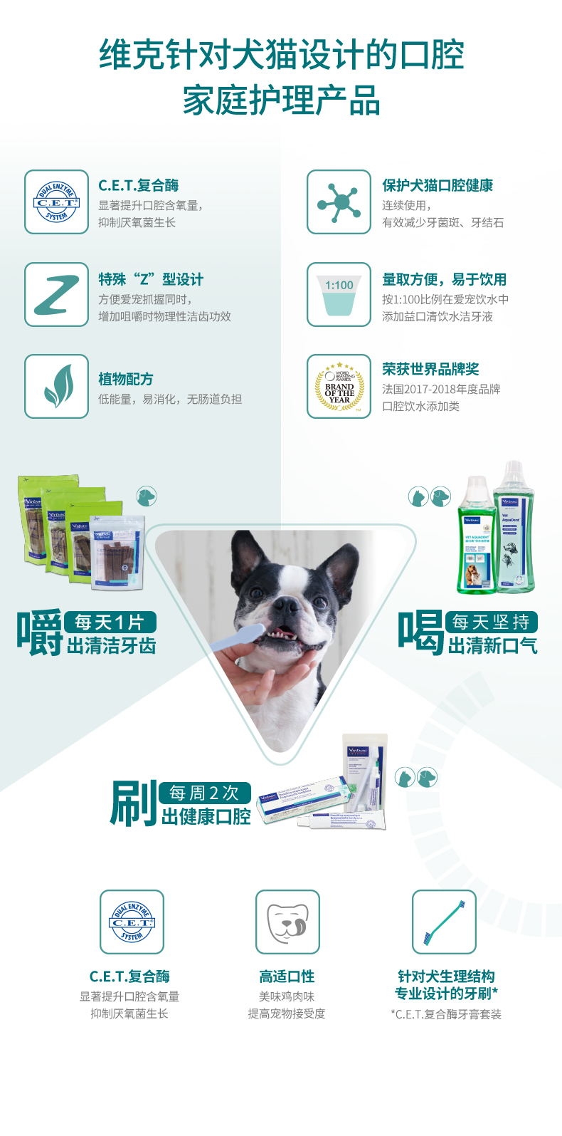 法国维克Virbac 犬猫用宠物洁牙套装 缓解口臭 法国进口