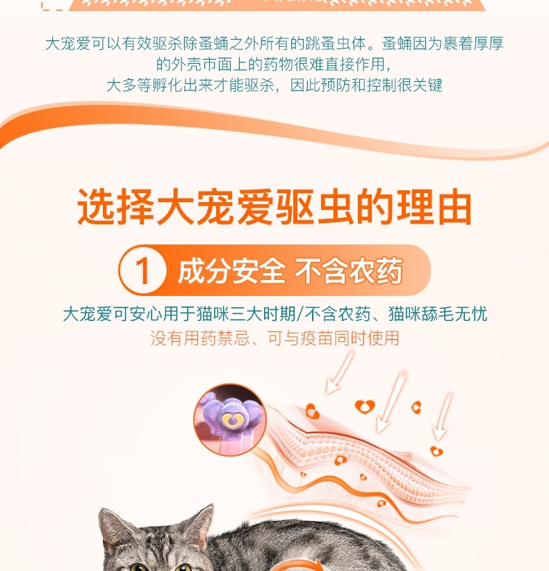 大宠爱 猫用内外同驱 驱虫滴剂 适用2.6-7.5kg 45mg*3支/2盒装 美国进口