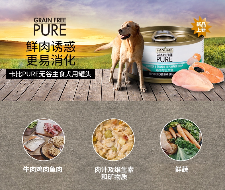 美国卡比Canidae 无谷鸡肉三文鱼狗罐头 156g