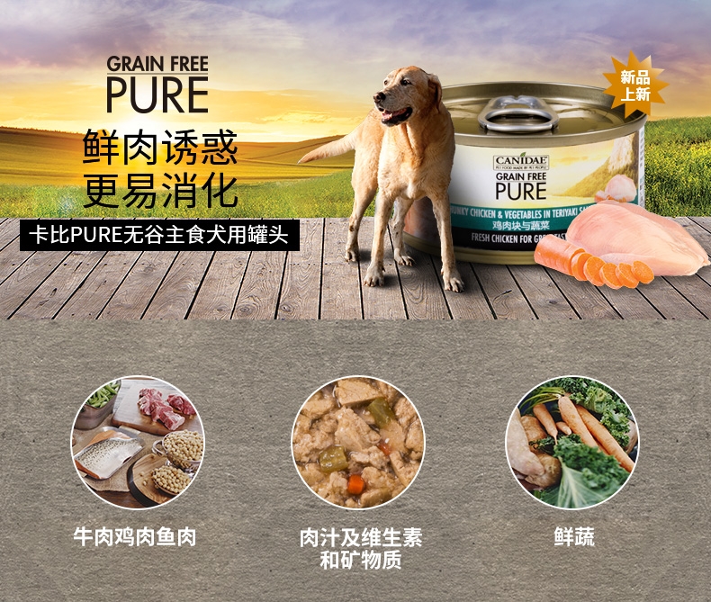 美国卡比Canidae 无谷鸡肉蔬菜狗罐头156g