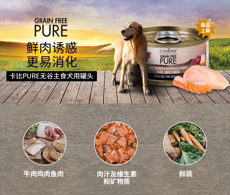 美国卡比Canidae 无谷牛肉鸡肉蔬菜狗罐头 156g