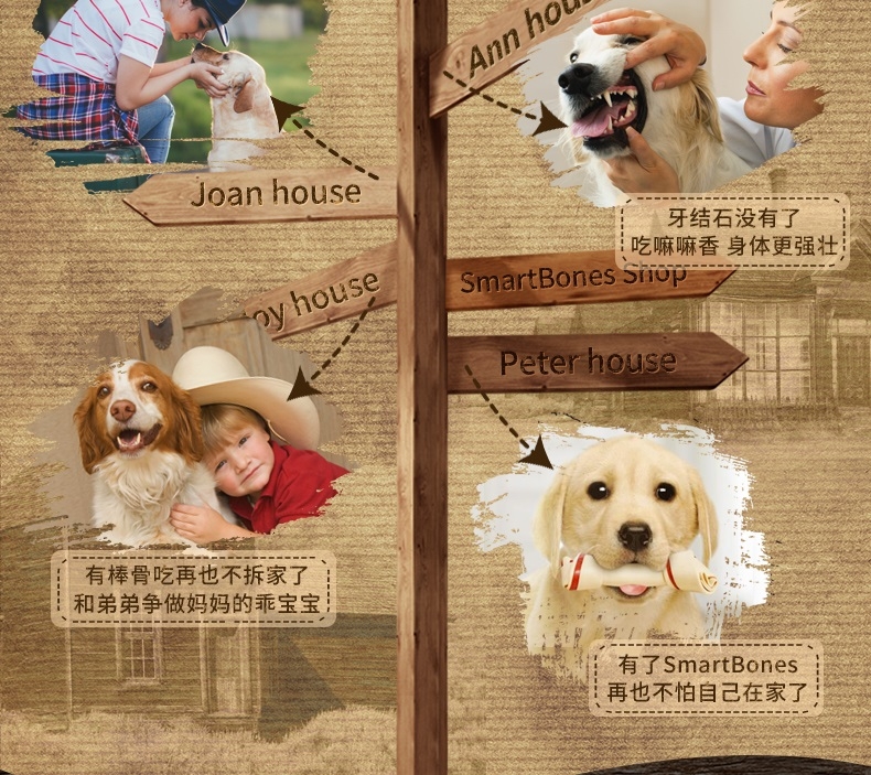 美国Smartbones 中号夹心洁齿骨鸡肉味 3支装 240g 狗零食 磨牙洁齿