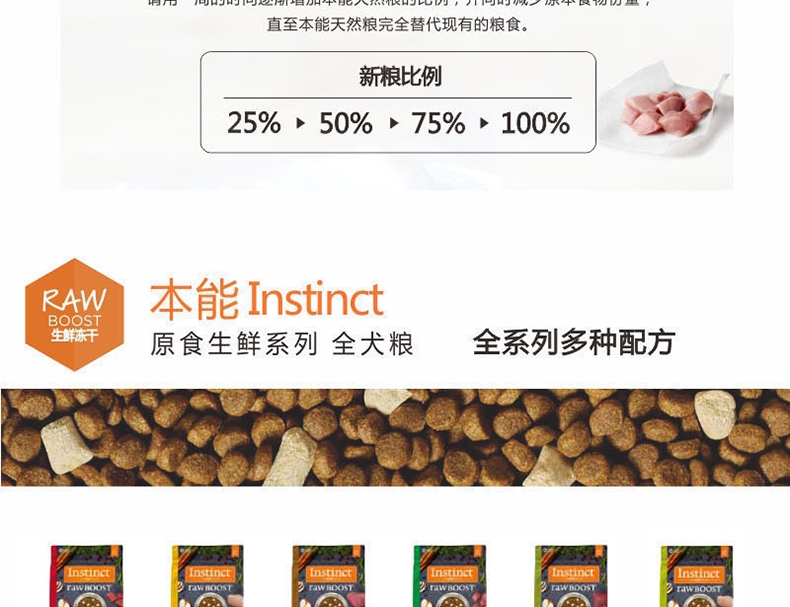 Instinct本能 原食生鲜鸡肉老年犬粮 4磅