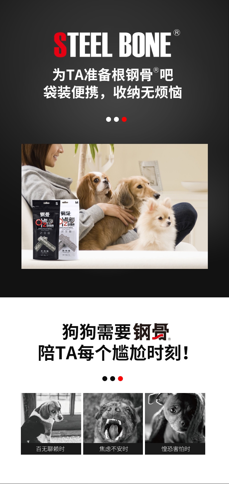 钢骨 鸡肉清洁牙齿H型啃咬 犬用 大号 2支装364g 狗零食