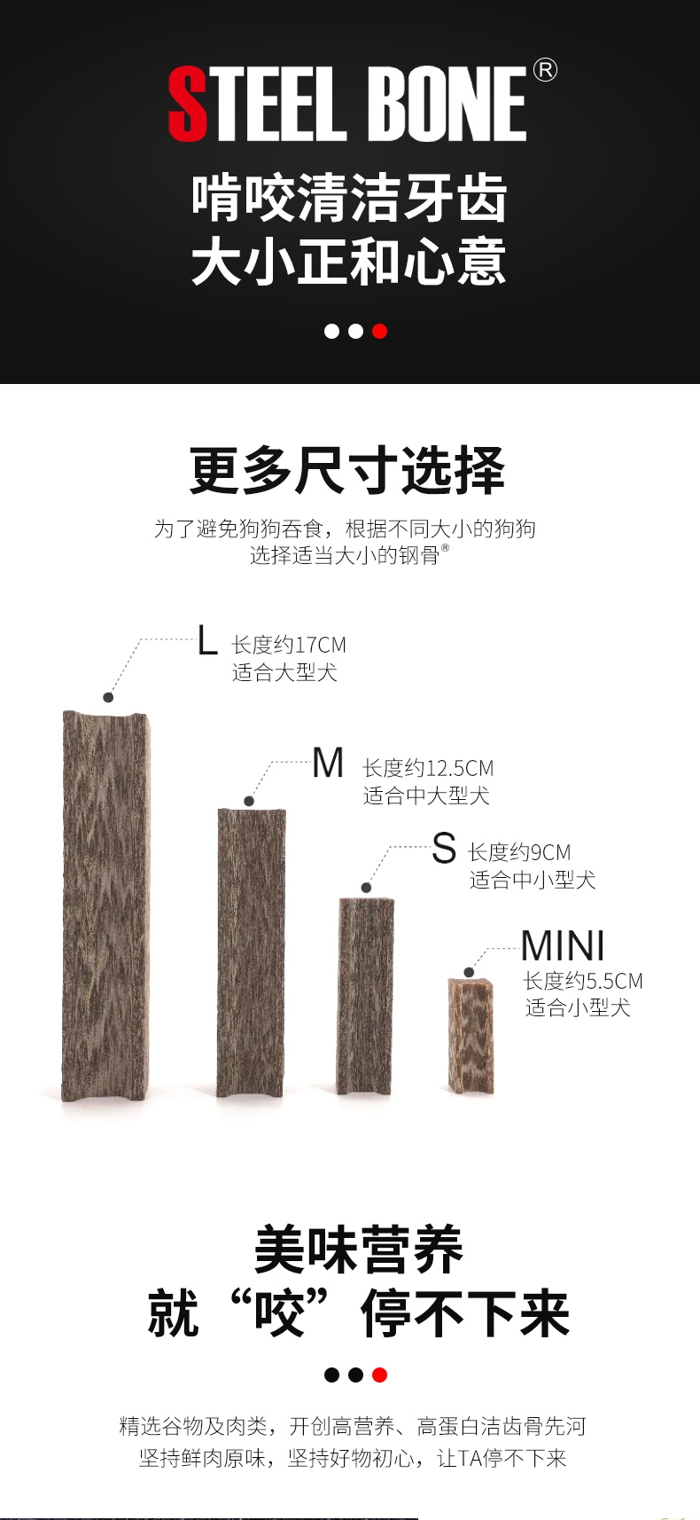 钢骨 鸡肉清洁牙齿H型啃咬 犬用 大号 2支装364g 狗零食