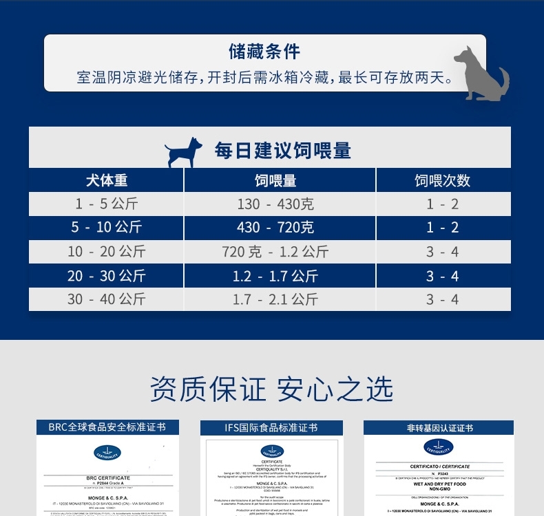 意大利孟爵Monge 爱优特犬 羊肉肉泥和肉块成犬狗罐头 150g 80%含肉量