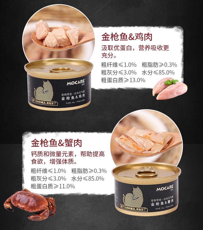 魔咖Mocare 无谷金枪鱼银鱼猫罐头 80g*6罐