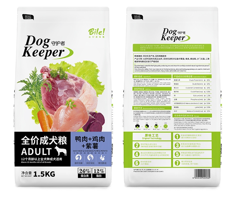比乐 原味守护者系列鸭肉鸡肉紫薯成犬粮 1.5kg