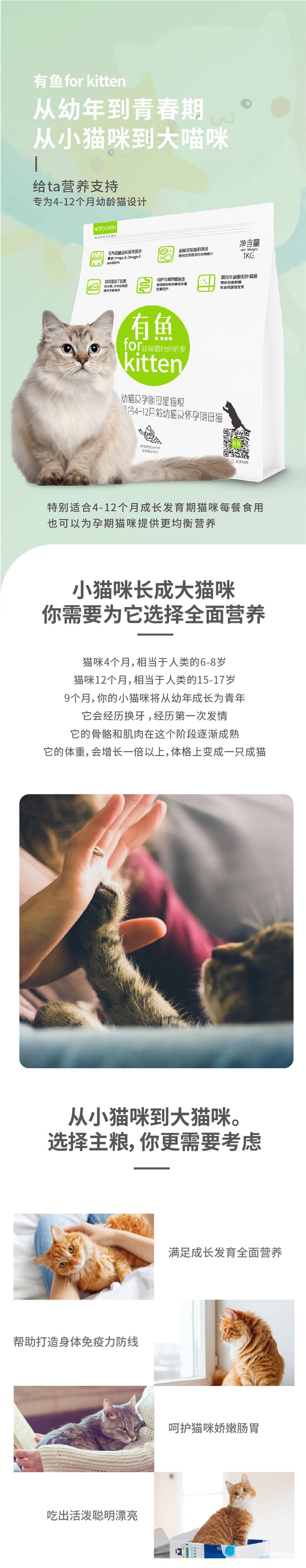 有鱼 幼猫及孕期母猫无谷猫粮 10kg 富含维生素 促进发育