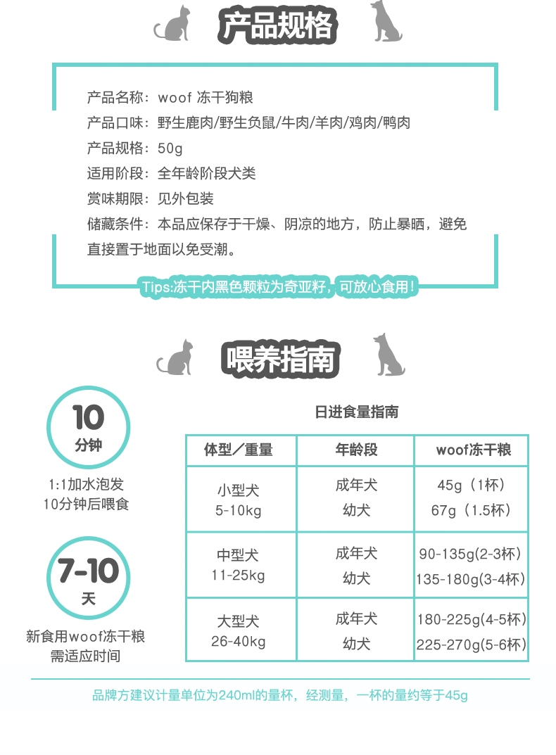 Woof 野生负鼠冻干狗粮 50g 90%肉含量 新西兰进口