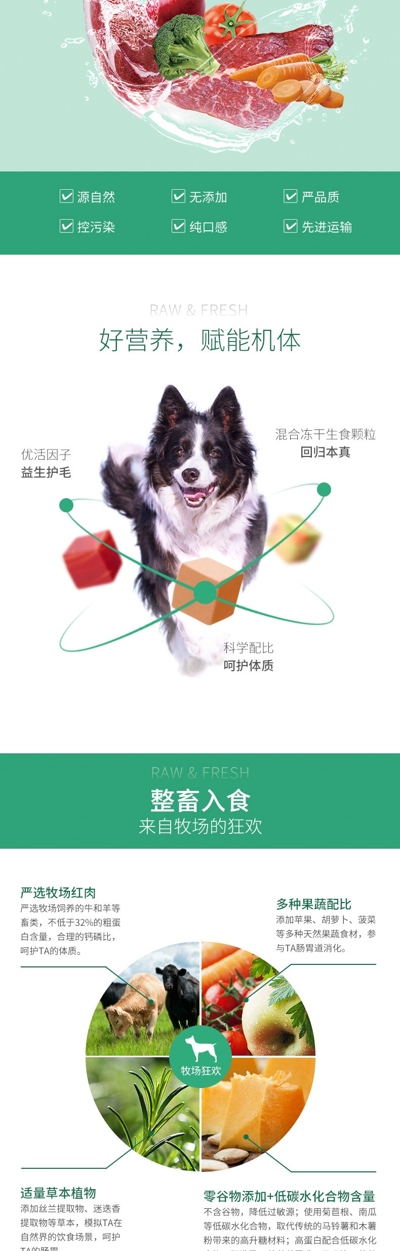 伯纳天纯 无谷冻干牧场狂欢全犬种全期犬粮 2kg 72%含肉量