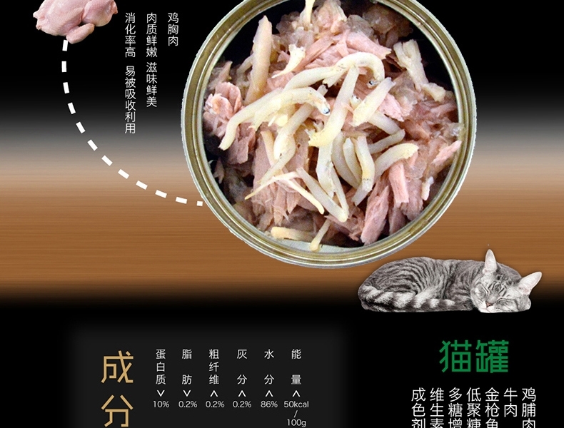 日本日清 怀石金枪鱼鸡脯肉加银鱼猫罐头 80g*6 高蛋白低脂肪