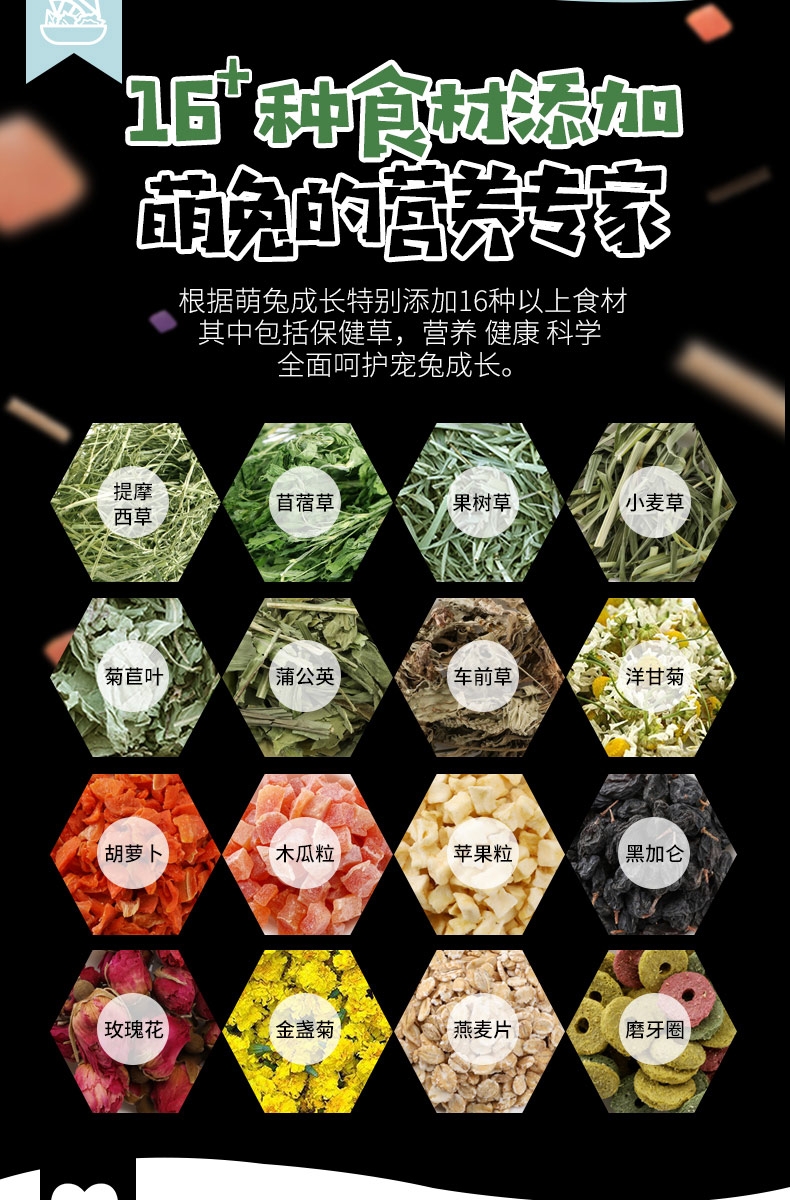 洁西Jessie 牧草菁华草本宠兔粮 0.8kg 富含16种食材 磨牙健齿