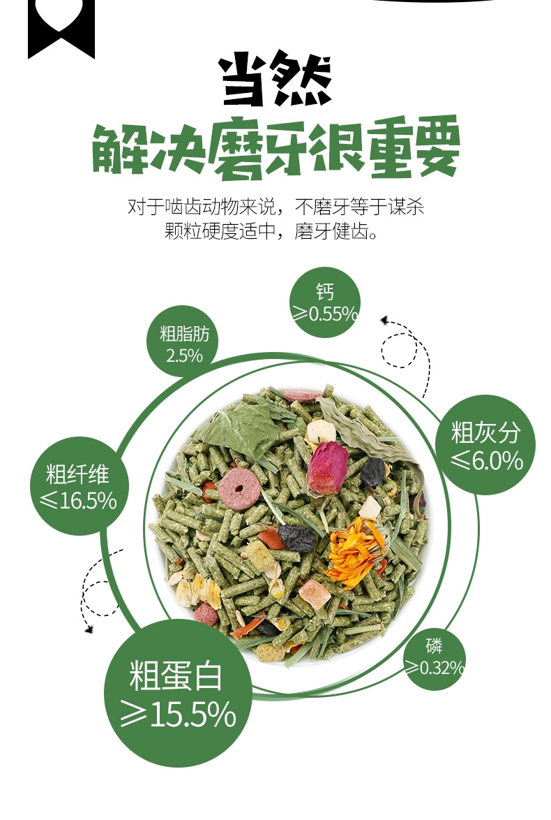 洁西Jessie 牧草菁华草本宠兔粮 0.8kg 富含16种食材 磨牙健齿