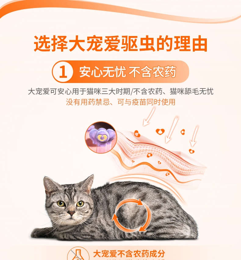 大宠爱 猫用内外同驱 驱虫滴剂 2.6-7.5KG适用 45mg*6支/盒 美国进口