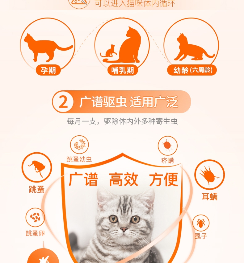 大宠爱 猫用内外同驱 驱虫滴剂 2.6-7.5KG适用 45mg*6支/盒 美国进口