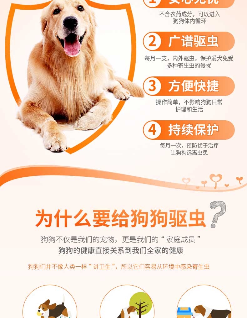 大宠爱 狗用内外同驱 驱虫滴剂 适用于20.1-40kg 240mg*6支/盒 美国进口