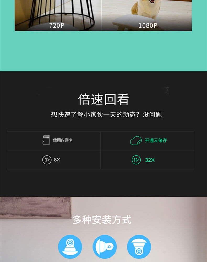 云蚁yi 1080P高清夜视智能摄像机 智能监控