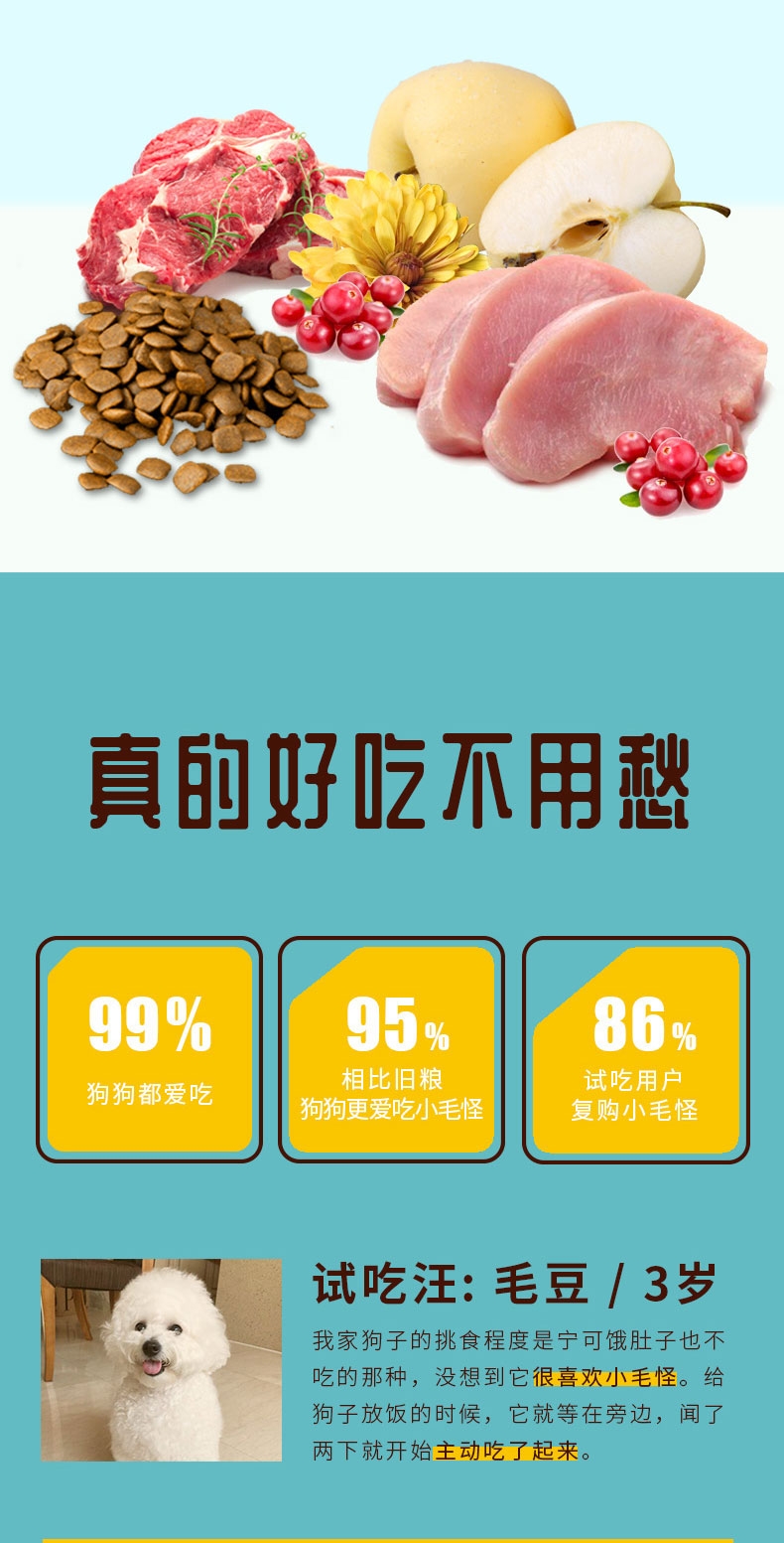 小毛怪 泪痕管理全犬粮 1.5kg 50%含肉量 清火去泪痕