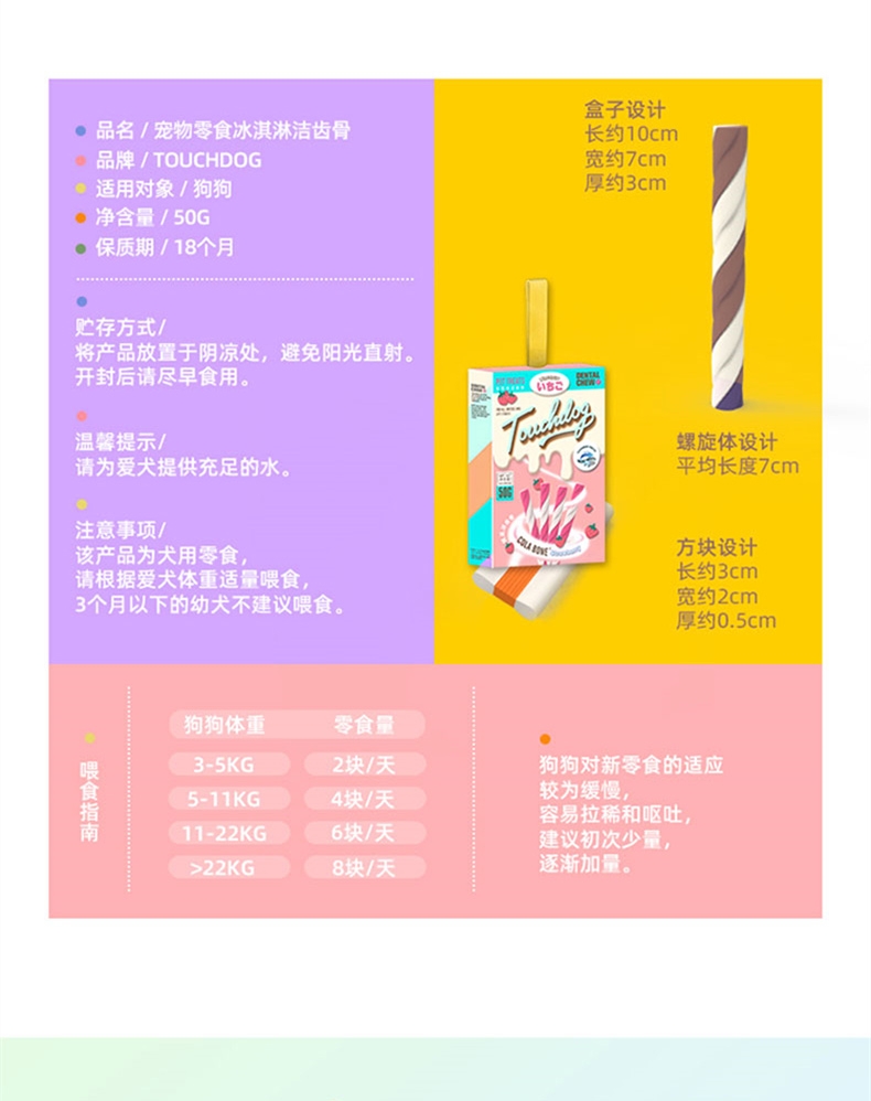 它它Touchcat 宠物零食冰淇淋狗洁齿骨 50g 磨牙洁齿 清新口气