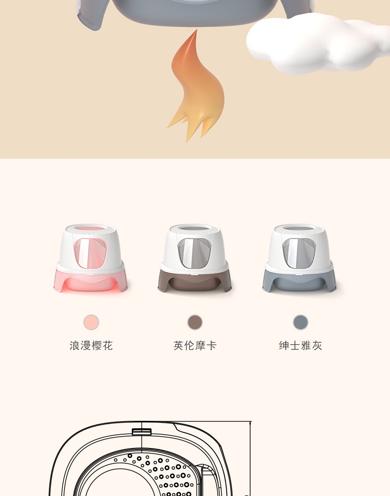 派可为 小火箭封闭式抽屉顶入式超大特大号 20斤猫咪适用 除臭猫砂盆双门抽屉款