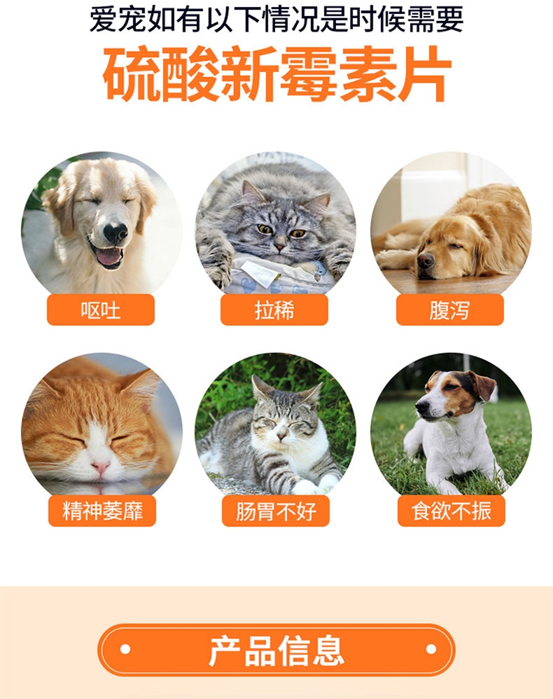 金南农 硫酸新霉素片 12片/盒 修复肠道 急性腹泻腹痛 生肉细菌感染 犬猫通用
