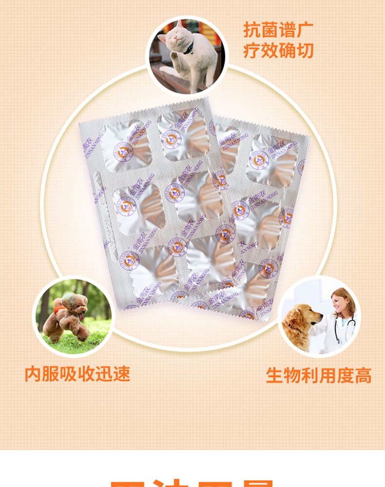金南农 犬猫通用 感染泌尿/眼部/口腔/感冒/皮肤感染/ 头孢羟氨苄片12片/盒 广谱抗菌