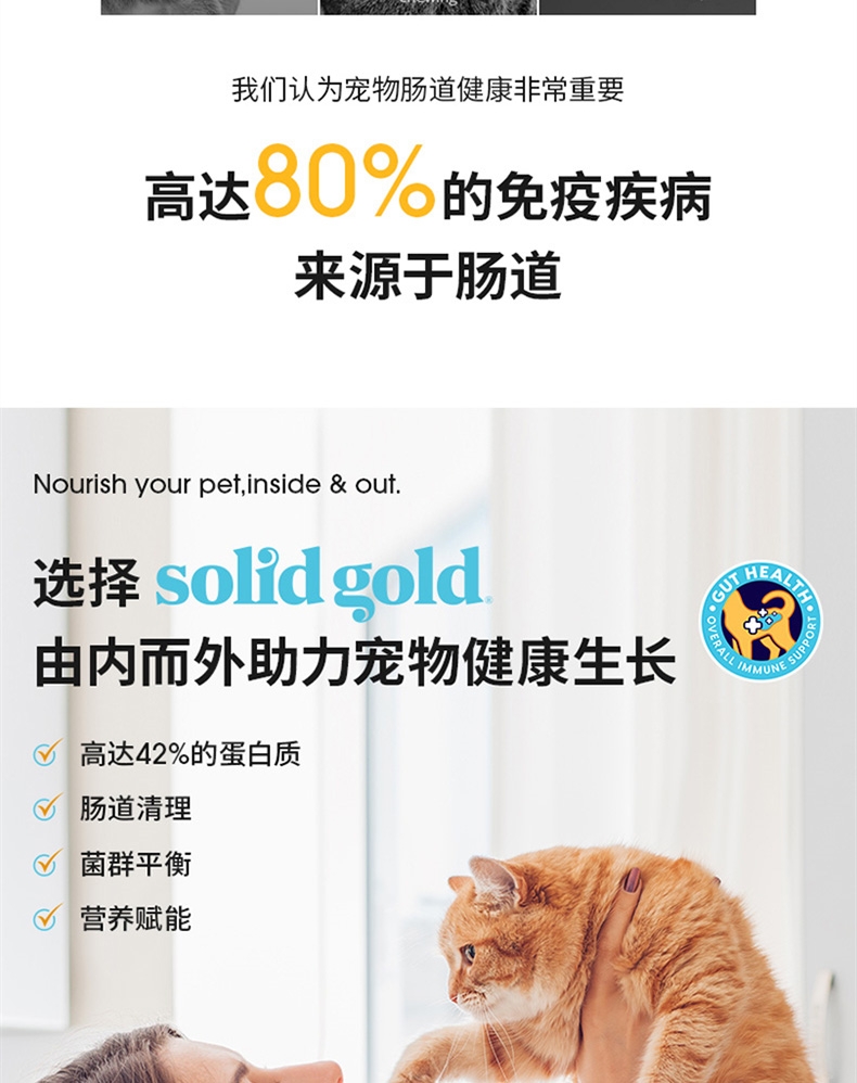 金丽高Solid Gold金装鸡肉蛋粉全猫粮 12磅 42%高蛋白