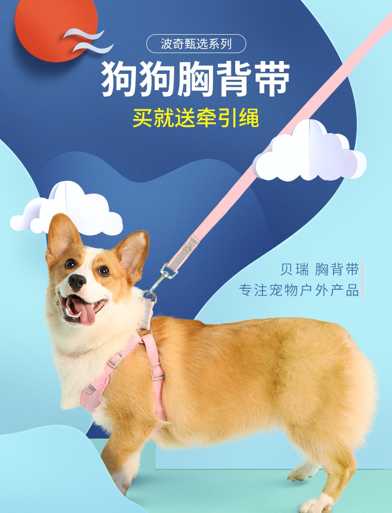 贝瑞 HP082-4纯棉反光狗胸背带套装