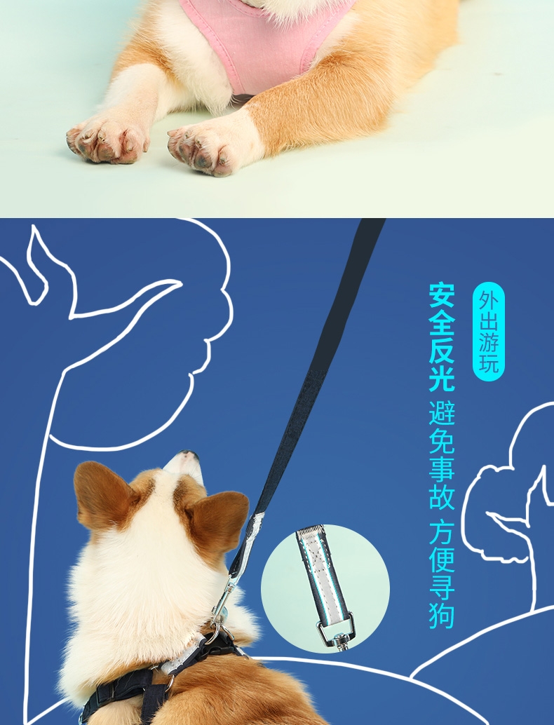 贝瑞 HP082-4纯棉反光狗胸背带套装