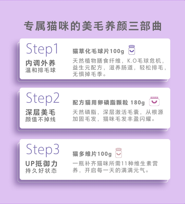 卫仕猫咪化毛球200片+猫多维200片+卵磷脂180g组合套装