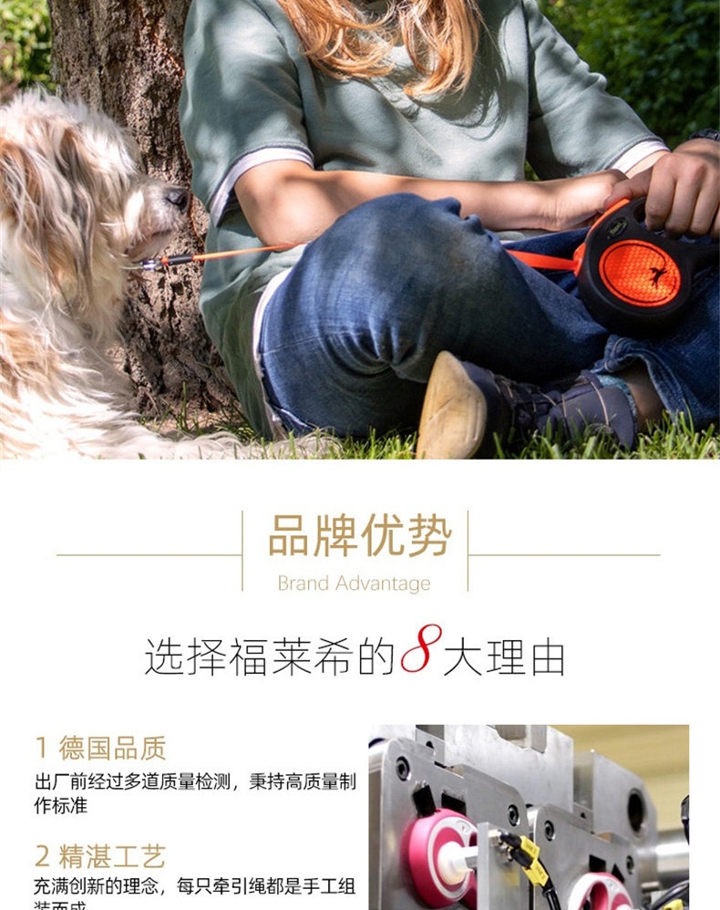 福莱希 爱马橙(New Neon 2020)自动伸缩牵引绳(带状) 高质量牵引绳