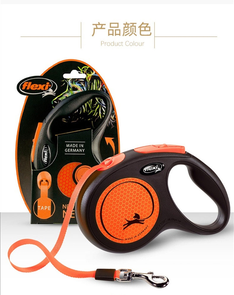 福莱希 爱马橙(New Neon 2020)自动伸缩牵引绳(带状) 高质量牵引绳