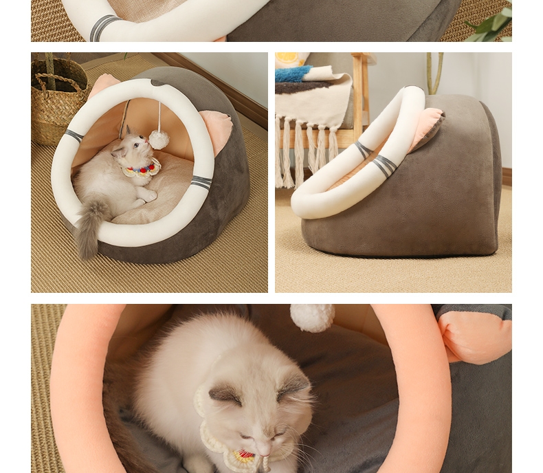 多可特 半封闭式房子保暖灰灰牛猫窝(优化款)