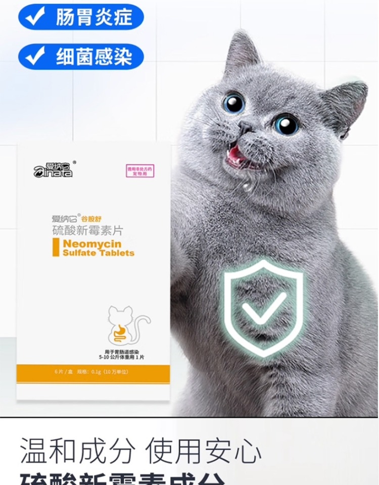 爱纳它 胃肠道感染硫酸新霉素片 6片 效期25年6月