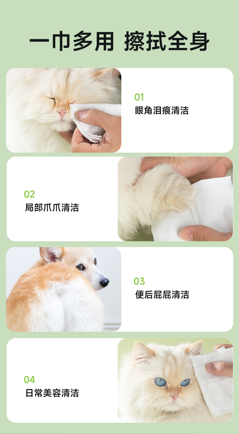 怡亲 宠物专用湿巾 绿茶清香 80片*3 犬猫通用