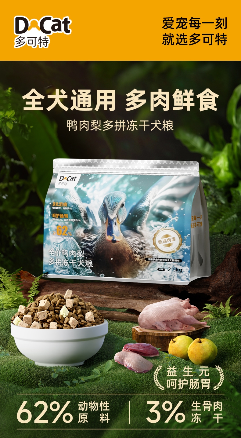 多可特 全价鸭肉梨狗粮多拼冻干犬粮 2.5kg