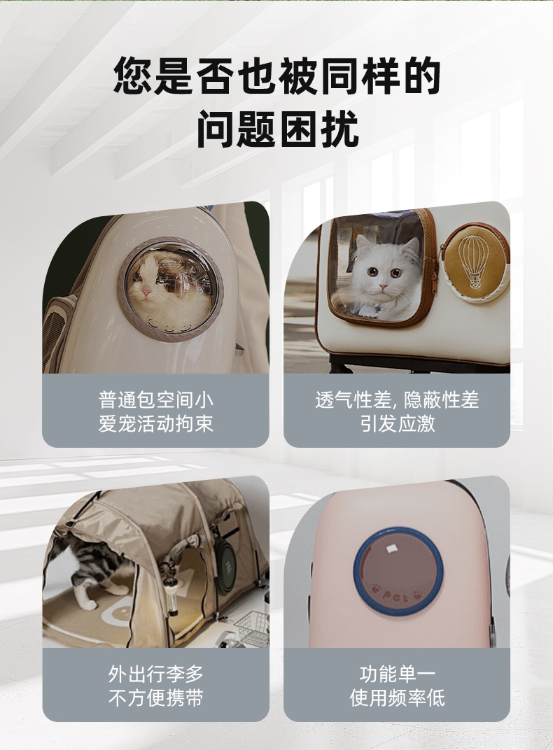 玩尾 大眼两用猫包米色拼咖啡色