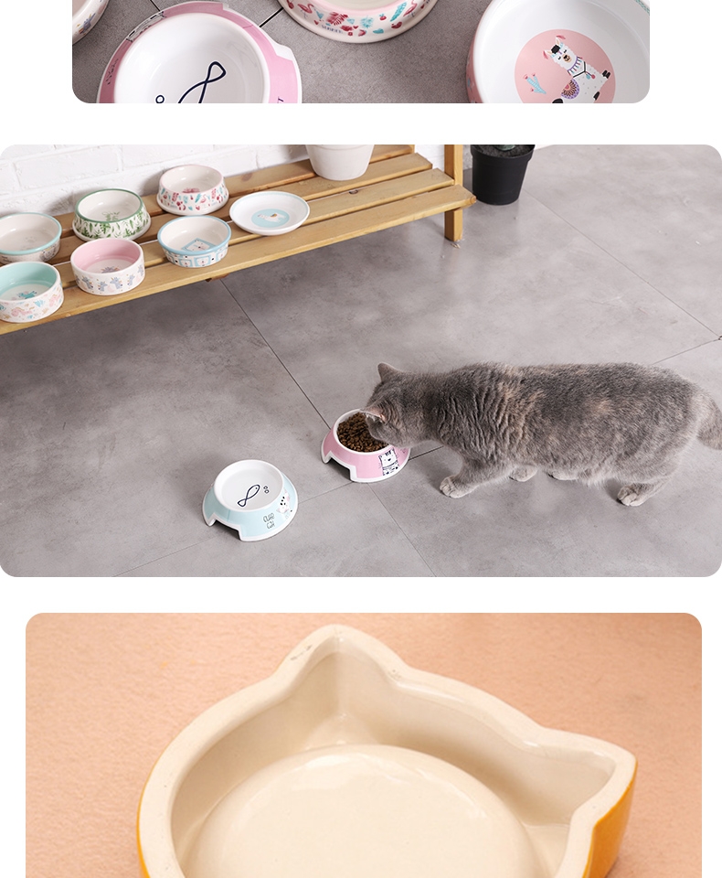 伊丽Elite 陶瓷碗浅口卡通猫狗食盆