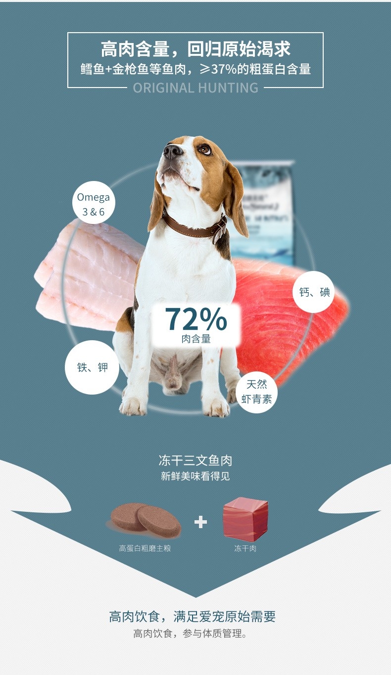 伯纳天纯 狩猎系列 无谷全鱼海藻美毛全犬粮 12kg 72%含肉量